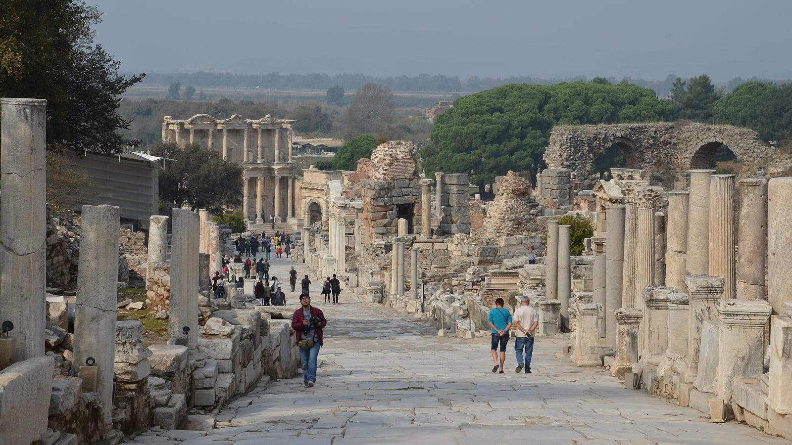 Curetes Street at Ephesus seen from the top, running downhill between columns toward the Library of Celsus