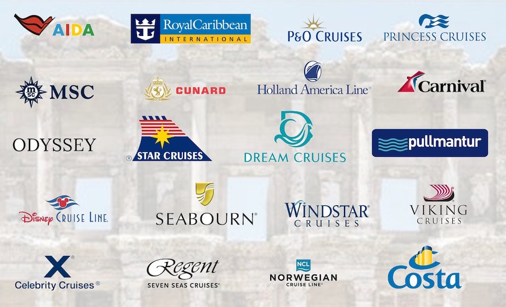 Logos of the cruise lines whose guests we welcome on private Ephesus shore excursions