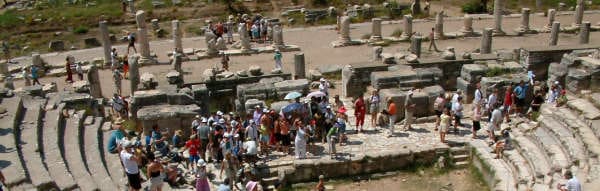 Visitors exploring the ruins of Ephesus